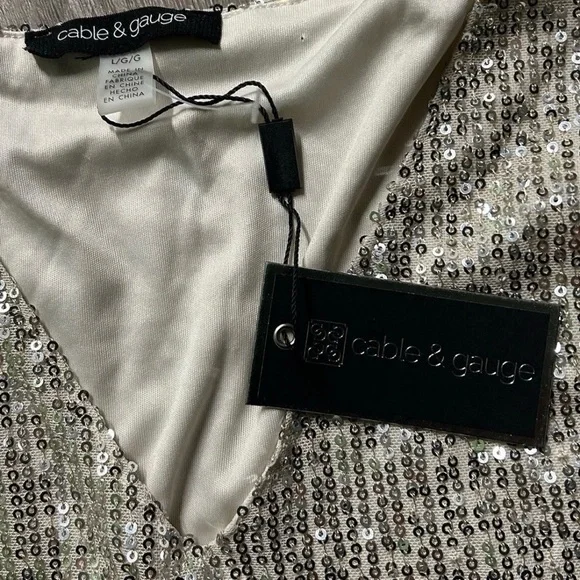 NWT Women’s Cable & Gauge Champagne Sequin Long Sleeve Dress Large New Years Eve - Picture 3 of 3